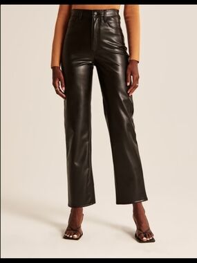 High-Rise Abercrombie & Fitch Vegan Leather Straight-Leg Pants - Black SZ27
